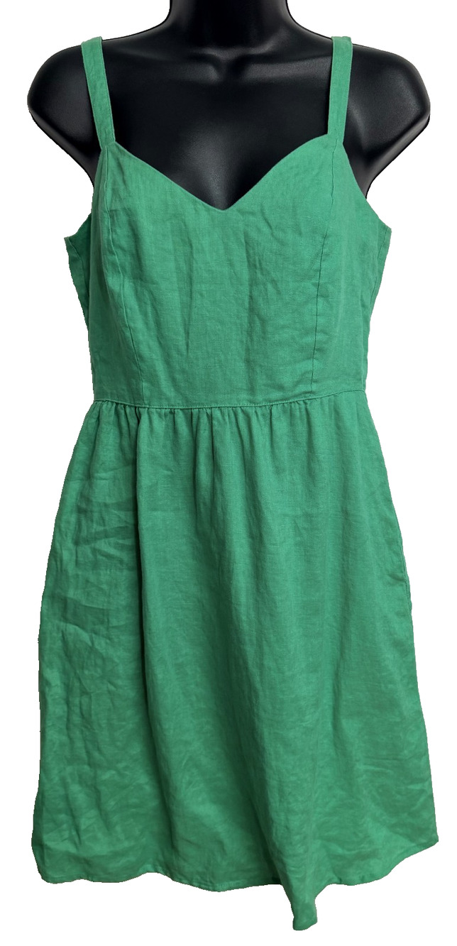 Cynthia Rowley Mini Dress Womens XS Green Linen V-Neck Sleeveless Pocket NEW